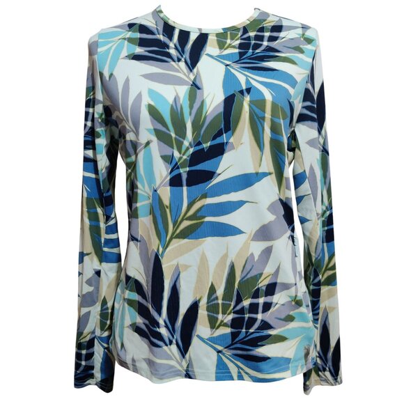 Hang Ten M Tropical Leaf Long Sleeve Swim Shirt Modest Rashguard Top Zip Pocket - Picture 1 of 9